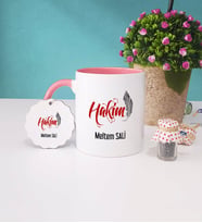 Hakim Kupa Bardak ve Anahtarlık İsme Özel Hediye (Pembe)