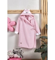 Kapşonlu Çocuk Bornozu-Hayvan Figürlü-Bebek Bornoz-Erkek-Kız-Aslan-Sarı (Pembe)
