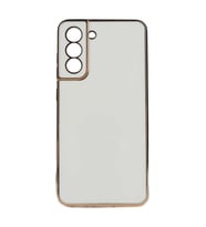 Samsung Galaxy S21 FE Kılıf Kenarları Gold Kamera Korumalı Renkli Pastel Silikon Açık Yeşil BARK (Beyaz)