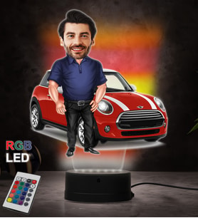 Doğum Günü Hediyesi,Sevgiliye Hediye, Kişiye Özel Fotoğraflı Mini Cooper Tasarımlı Erkek Karikatür 3D Led Lamba (RGB)