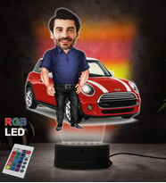 Doğum Günü Hediyesi,Sevgiliye Hediye, Kişiye Özel Fotoğraflı Mini Cooper Tasarımlı Erkek Karikatür 3D Led Lamba (RGB)