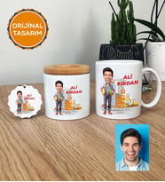 Kişiye Özel Karikatürlü İnşaat Mühendisi Hediye Seti Kupa Bardak, Kalemlik, Anahtarlık Erkek İnşaat Mühendisine Mühendisler Günü Hediyesi (Beyaz)