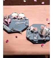 Affinity Sekizgen Gümüş Söz Nişan Tepsisi ve Damat Kahve Fincan Tepsi Seti (Pembe)