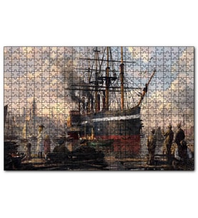 Cakapuzzle 1800 Yılı Liman Gemi Yolcular Yağlı Boya Resmi  Puzzle Yapboz MDF (Ahşap) (255 Parça)