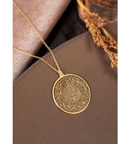 DKMN Gümüş Nazar Duası Daire Biçimli Gümüş Kolye Kadın Gümüş Kolye Dualı Kolye (Gold)