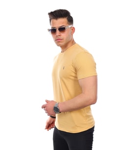 Kozik Erkek Bisiklet Yaka Standart %100 Pamuk Erkek Basic T-Shirt (Hardal)