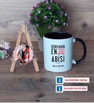 Abiye Hediye Kupa Bardak Beyaz ve Fotoğraflı Ahşap Anahtarlık Hediye (Model 11)