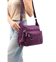 Klinkır Kadın Postacı Çanta Çok Cepli Çapraz Askılı Yağmura Dayanıklı Hafif Kumaş 30*23 Cm Omuz Çantası (Mor)