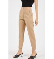 Yüksek Bel Cotton Kumaş Havuç Pantolon (Sütlü Kahve)