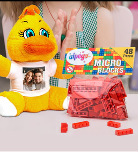 Kişiye Özel Peluş Civciv Ve Renkli Micro Blocks Lego (Kırmızı)