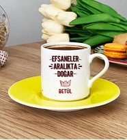 Kişiye Özel Efsaneler Aralıkta Doğar Türk Kahvesi Fincanı Doğum Günü Hediyesi (Sarı)