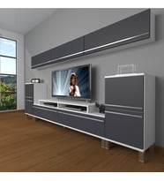 Decoraktiv Ekoflex 9 Mdf Krom Ayaklı Tv Ünitesi Tv Sehpası (Beyaz - Antrasit)