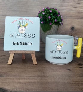 Hostes Hediye Seti Kupa Bardak T Kulplu ve Dekoratif Taş Hostese Hediye (Model 5)