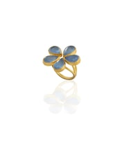 Kadir Jewellery 22 Ayar Altın Kaplama Zirkon Taşlı Kadın Vintage Yüzük (Gece Mavisi)