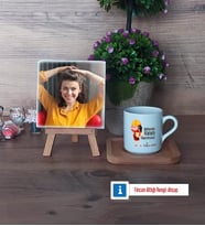 Mühendisler Günü Hediyesi Fotoğraflı Dekoratif Taş, Ahşap Altlıklı Türk Kahvesi Fincanı Hediye (Model 1)