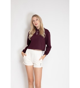 Suvlan Kadın Kırpma Üst Sweatshirt (Bordo)