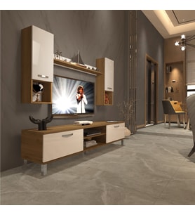 Decoraktiv Eko 5da Mdf Dvd Krom Ayaklı Tv Ünitesi Tv Sehpası (Pera-Beyaz)