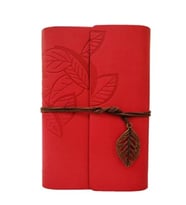 Yaprak Desen Deri Kaplı Defter Küçük Boy (Kırmızı)