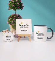 Resim Öğretmeni Kupa Bardak Lacivert Dekoratif Taş Baskı Anahtarlık (Model 5)