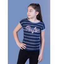Toontoy Kız Çocuk Perfect Nakışlı Kolları İnci Detaylı Tişört (Lacivert)