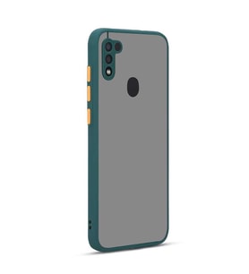 Galaxy M11 Kılıf Zore Hux Düğme ve Kapak Zıt Renk Kılıf (Koyu Yeşil)