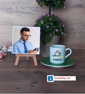 Muhasebeci Fotoğraflı Dekoratif Taş, Ahşap Altlıklı Türk Kahvesi Fincanı Hediye (Model 9)