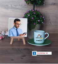 Muhasebeci Fotoğraflı Dekoratif Taş, Ahşap Altlıklı Türk Kahvesi Fincanı Hediye (Model 9)