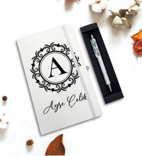 Kişiye Özel Defter & Kalem Hediye Seti (Beyaz)