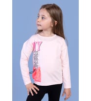 Toontoy Kız Çocuk Cep Detaylı Baskılı Tişört (Pudra)
