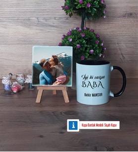 Babaya Hediye Fotoğraflı Dekoratif Taş, Kupa Bardak Beyaz Hediye (Model 11)