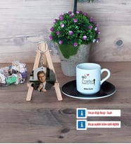 Gazeteci Türk Kahvesi Fincanı Ahşap Altlıklı ve Fotoğraflı Ahşap Anahtarlık Hediye (Model 7)