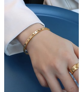 MurayShine Taşlı Romen Rakamlı Modern Çelik Bileklikler (Gold)