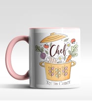 Kişiye Özel Chef - Şef Tasarımlı Siyah Kupa (Beyaz-Pembe)