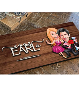 BK Gift Kişiye Özel Sevgililer Karikatürlü Kabartma Figürlü Ahşap Tablo, Duvar Dekoru, Arkadaşa Hediye, Özel Tasarım Ev Hediyesi-9 (Ceviz)