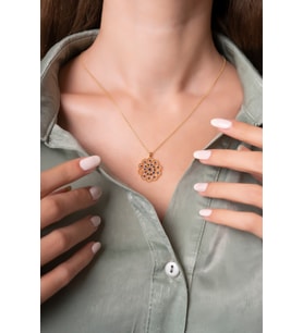 Yaşam Çiçeği Zirkon Taşlı 14K Rose Gold Kaplama Kadın Kolye (Lacivert)