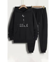 Unisex Uzay Temalı Baskılı Eşofman Takımı (Siyah)