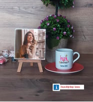 Müzik Öğretmeni Fotoğraflı Dekoratif Taş, Ahşap Altlıklı Türk Kahvesi Fincanı Hediye (Model 8)