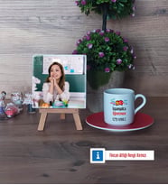 İspanyolca Öğretmeni Fotoğraflı Dekoratif Taş, Ahşap Altlıklı Türk Kahvesi Fincanı HediyeÖğretmenler Günü Hediyesi (Model 3)