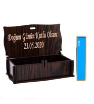 Kişiye Özel Şarjlı Çakmak Özel Ahşap Kutulu (Mavi)