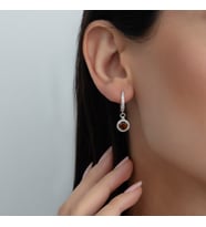 Usho Jewelry, 925 Ayar Gümüş Pırlanta Modeli İtalyan Zincir Yuvarlak Küpe, Kadın Küpe (Kırmızı), Hediye