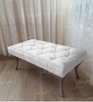 Kapitoneli Ayak Ucu Kapı Önü Antre Bench Puf Gümüş Ayak (100*45) (Beyaz)