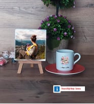 Anneye Hediye Fotoğraflı Dekoratif Taş, Ahşap Altlıklı Türk Kahvesi Fincanı Hediye (Model 8)