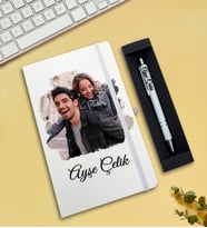 Kişiye Özel Fotoğraflı Defter & Kalem Hediye Seti (Beyaz)
