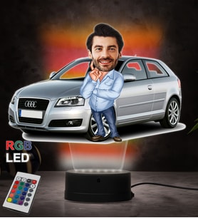 Doğum Günü Hediyesi,Sevgiliye Hediye, Kişiye Özel Fotoğraflı Audi Tasarımlı Erkek Karikatür 3D Led Lamba (RGB)