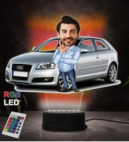 Doğum Günü Hediyesi,Sevgiliye Hediye, Kişiye Özel Fotoğraflı Audi Tasarımlı Erkek Karikatür 3D Led Lamba (RGB)