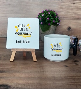 Yılın En İyi Öğretmeni Hediye Seti Kupa Bardak T Kulplu ve Dekoratif Taş Öğretmenler Günü Hediyesi (Model 6)