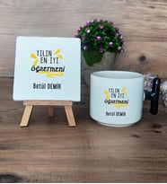 Yılın En İyi Öğretmeni Hediye Seti Kupa Bardak T Kulplu ve Dekoratif Taş Öğretmenler Günü Hediyesi (Model 6)