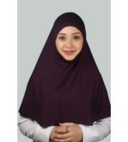 Hazır Türban Peçeli Pratik Eşarp Tesettür Nikaplı Hijab - Namaz Örtüsü Sufle (XL) (Mürdüm)
