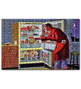 Cakapuzzle Vintage Buzdolabı ve Ropdöşambırlı Adam  Puzzle Yapboz MDF (Ahşap) (1000 Parça)