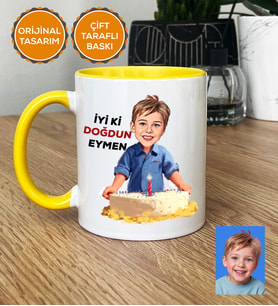 Kişiye Özel Karikatürlü Erkek Çocuğa Hediye Kupa Bardak Erkek Çocuk Hediyeleri Doğum Günü Hediyesi (Sarı)